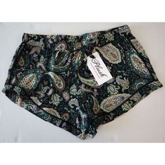 Plush x Revolve SET09W01GPA Women Sz XS Green Paisley Faux Silk Pajama Set - Picture 7 of 15